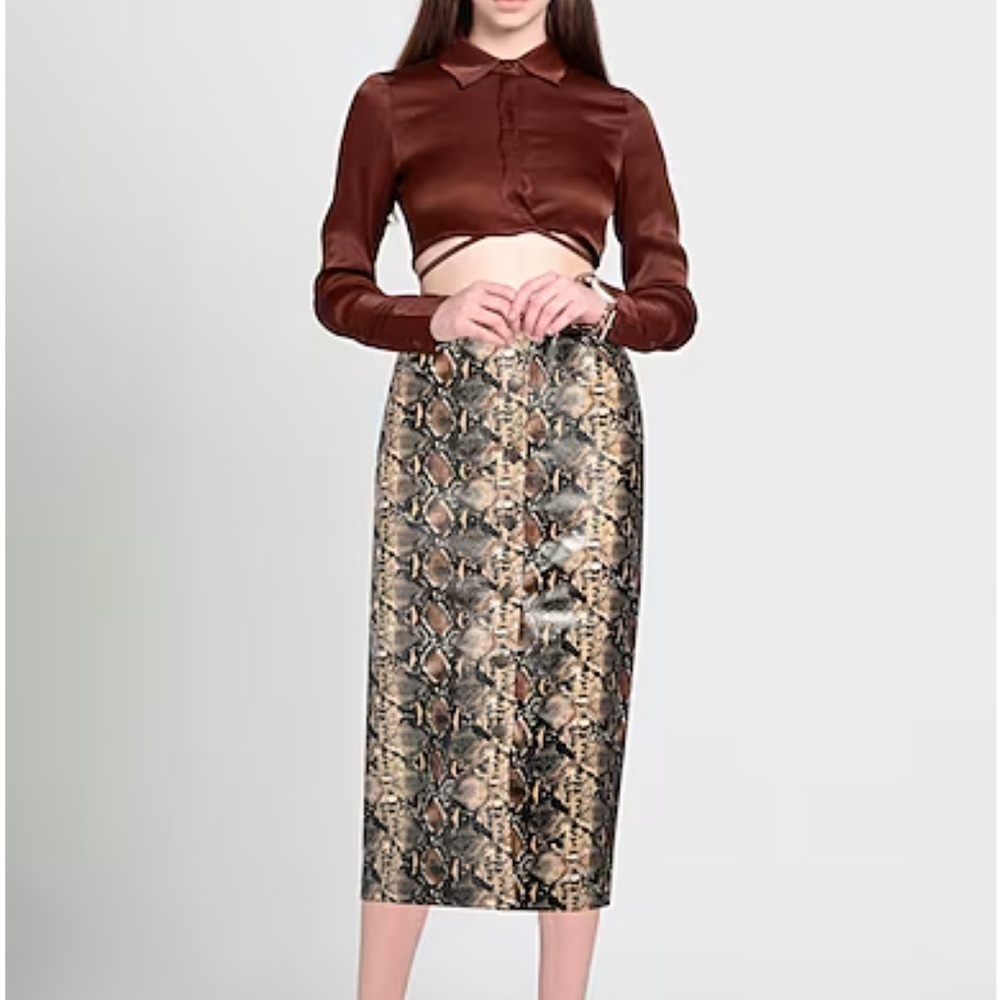 ROTATE Birger Christensen Faux Leather Midi Skirt‎ Snakeskin Buttondown Size 2